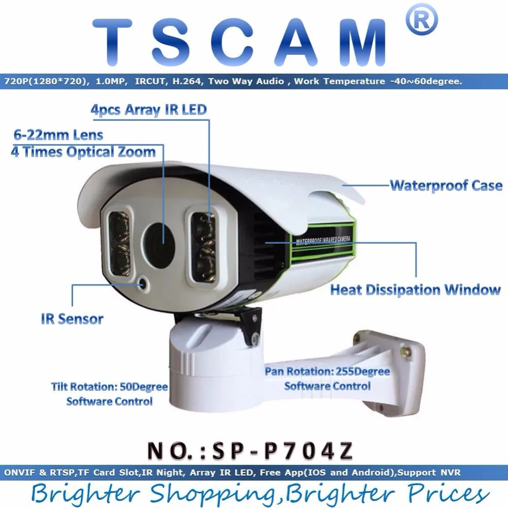 new TSCAM SP P704Z 6 22mm Optical Zoom ONVIF PTZ Network IP Camera Outdoor 720P HD