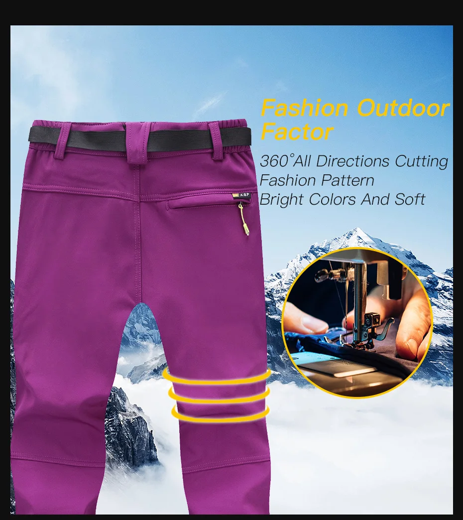 Hiking Pants Winter Woman Waterproof Hunting Trousers Softshell Fleece Warm Women's Pants Lightweight Women's Sports Pants (3)