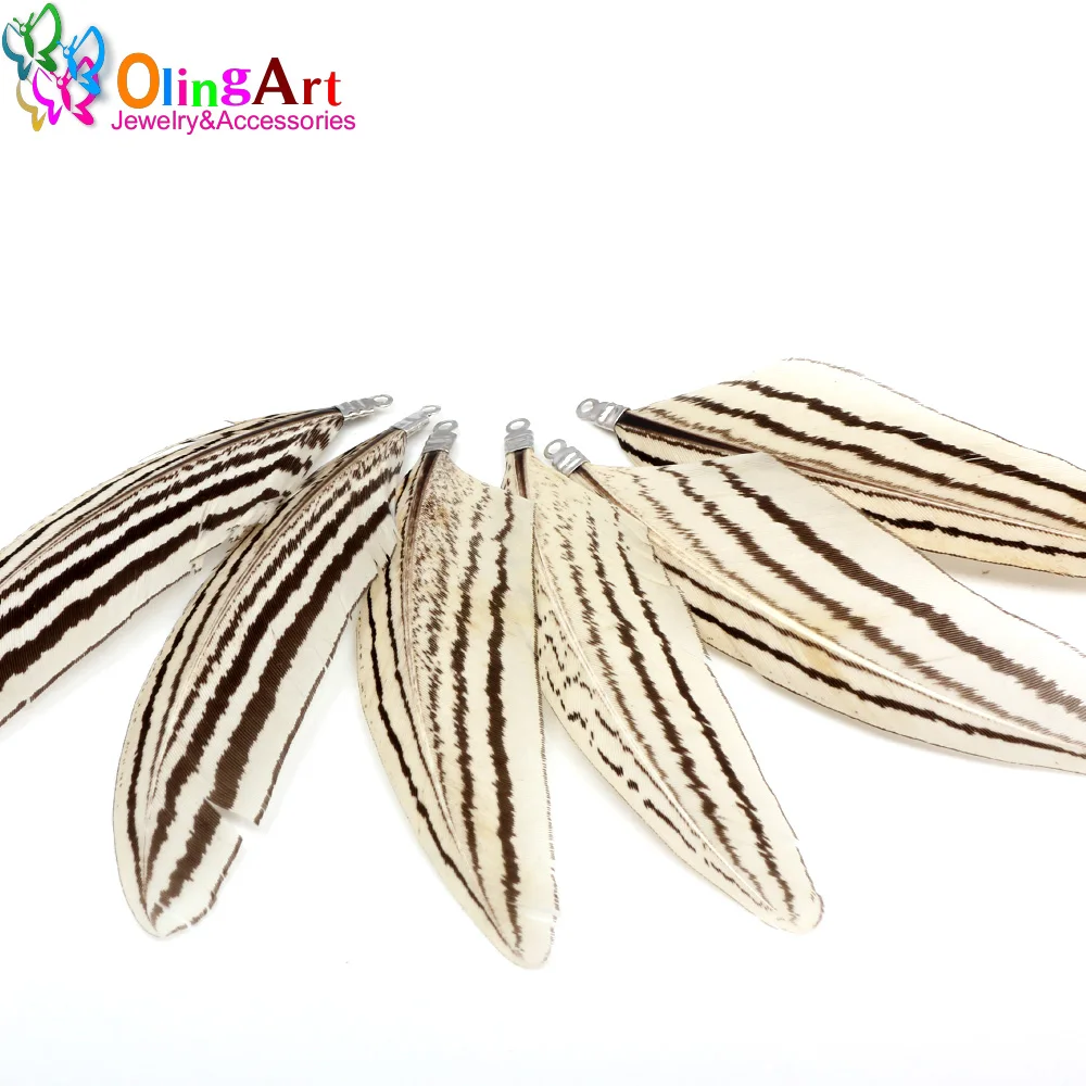 Женские серьги подвески OlingArt из натуральных перьев 12 шт. 8 см с красной головой