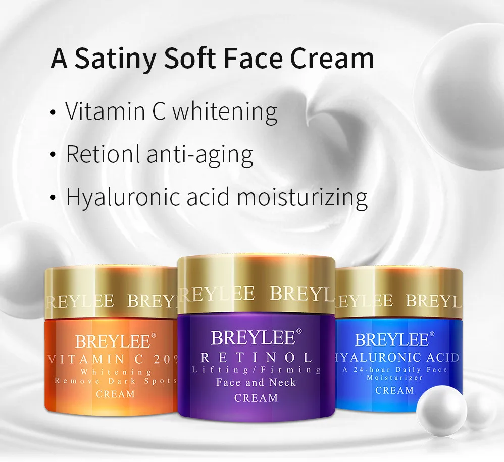 

BREYLEE Face Cream Hyaluronic Acid Moisturizing Day Cream Retinol Anti Wrinkle Vitamin C Whitening Skin Care Acne Treatment 40g