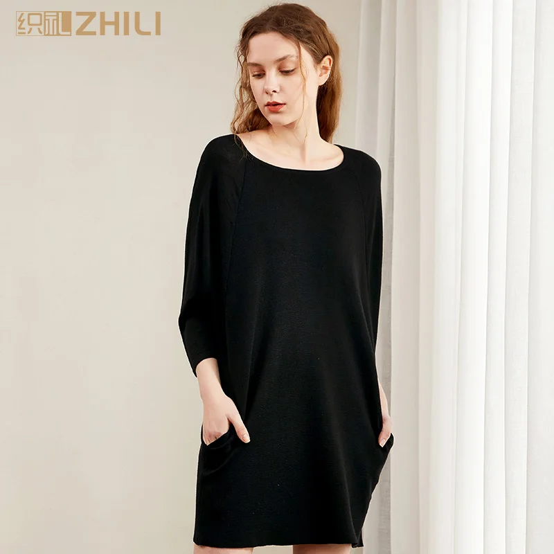 

ZHILI Women's Dress Lazy & Casual Crew Neck Bell Sleeve Shift Dress