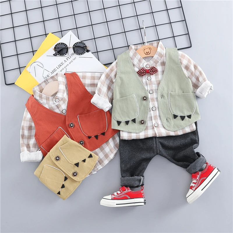 

ZWXLHH 2019 Spring New Baby Boys Clothes Suits Children Kids Clothing Sets Vest Plaid Shirt Pants Infant Todder Casual Costume