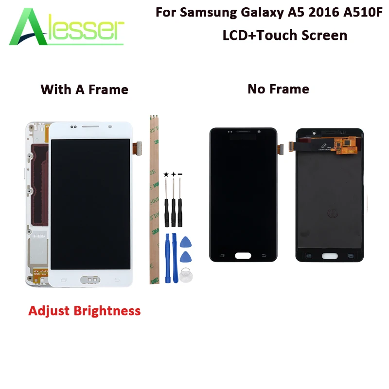 

Alesser For Samsung Galaxy A5 2016 LCD A510 A510F A510M LCD Display And Touch Screen With Frame Amoled Adjust Brightness +tools