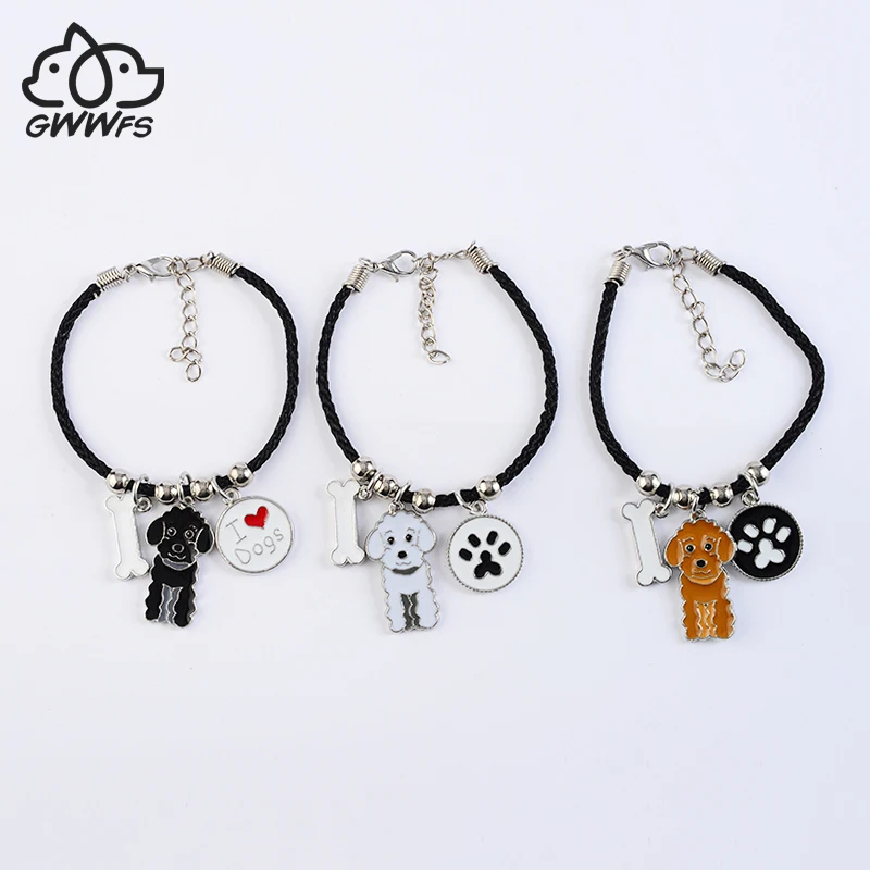 

Poodle Dog charm bracelets for women girls men rope chain silver color alloy pet dog pendant male female wrap bracelet fashion