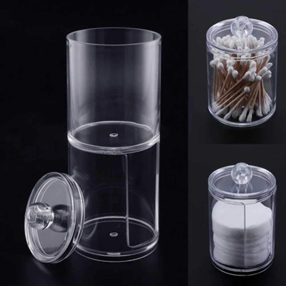 Acrylic Portable Round Container Storage Case Makeup Organizer Cotton