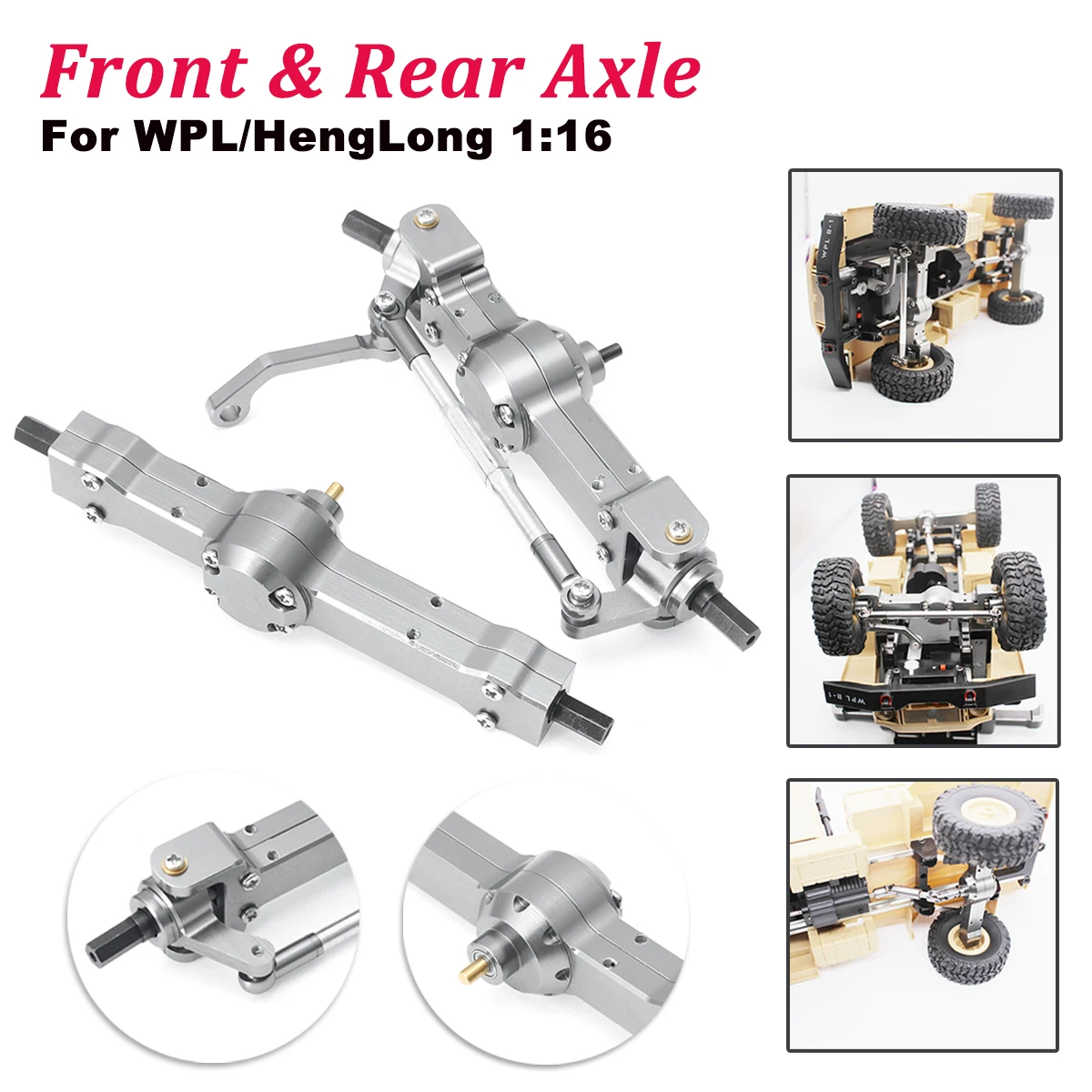 

Titanium Color All Metal Front /Rear Bridge Axle Set For WPL For HengLong 1/16 Military Truck RC Car Part