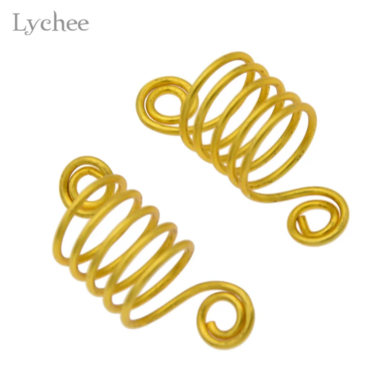 Lychee 10 шт./лот металлическая спиральная оплетка для волос дредлок бусина запонки