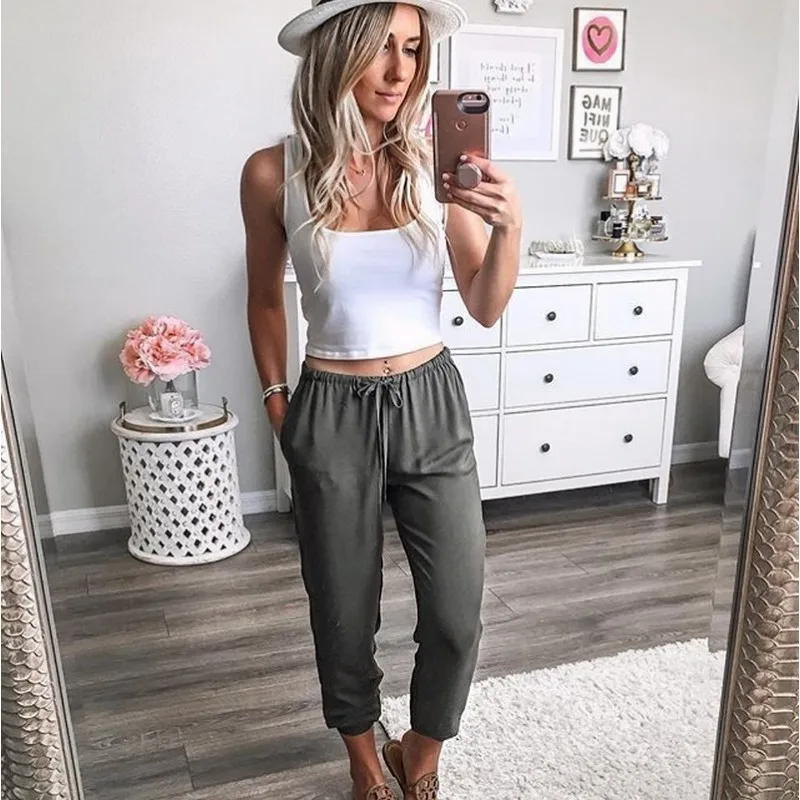 2018 Plus Size Summer Pants Womens High Waist Loose Straight Ninth Pants Fashion Comfortable Casual Pants Large Size 5XL Pants