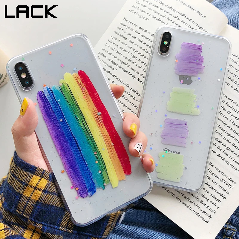 Мягкий чехол LACK для iphone 11 11Pro Max 7 Plus 8 6 6S X XS XR яркий Радужный с блестками|Бамперы| |