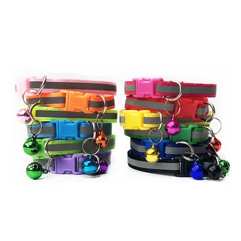 

1pc Cute Dog Pet Glossy Reflective Collar Safety Buckle Bell Strap 12 Colors Adjustable Strap Pet Product Small Dog Collar