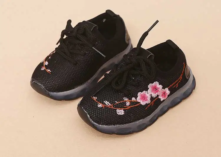 Kids sneakers 2019 new breathable solid mesh girls & boys casual shoes lighted floral children shoes lace-up sneakers (9)
