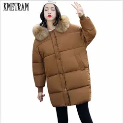 KMETRAM зимняя куртка женская 2019 Мода Большой меховой капюшон, воротник пальто длинная теплая куртка зимняя женская куртка-парка Inverno HH347