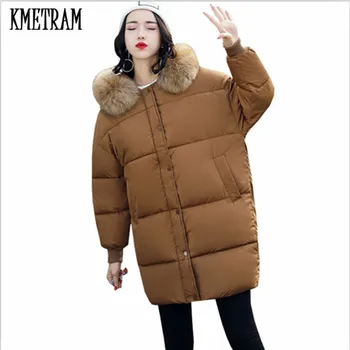 

KMETRAM Winter Jacket Women 2020 Fashion Big Fur Collar Hood Coat Long Warm Jacket Winter Parka Jaqueta Feminina Inverno HH347