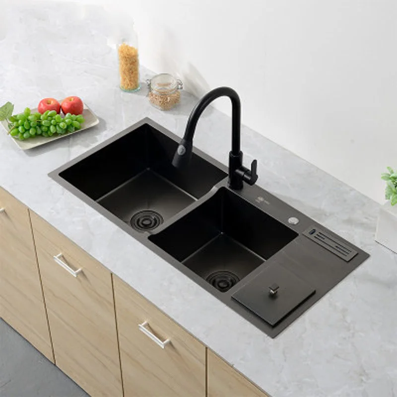 

thickening stainless steel water trough manual sink three slots Home upset basins three POTS in the kitchen sink with faucet