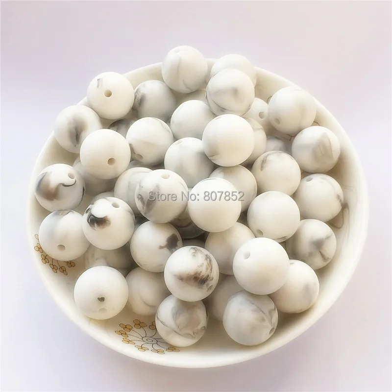 

100pcs/lot 15mm BPA Free Food Grade Loose Marble Silicone Teether Beads DIY Baby Bracelets Chewing Jewelry Teethering Necklaces