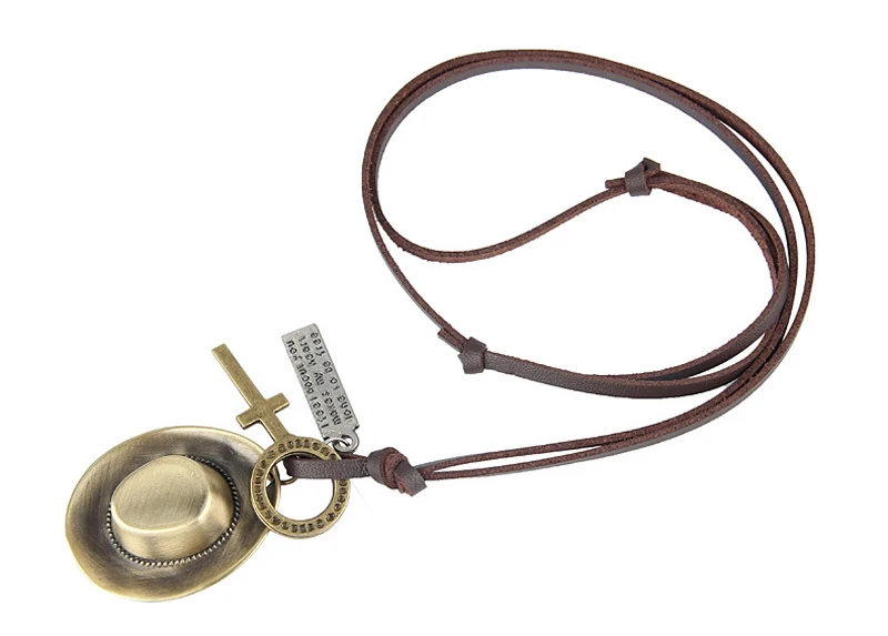 NIUYITID Men's Necklace & Pendants Retro Antique Silver Bronze Cowboy Hat Jewelry Boys Necklaces For Women Leather Vintage (9)