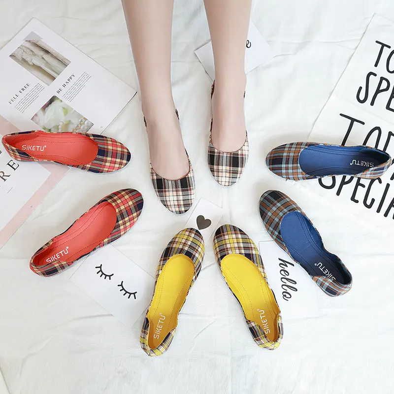 

SAILING LU Plaid Dress Shoes Women Slip On Ballet Flats Spring 2019 Closed Toe Sandals Summer Round Toe Casual Shoes 10 XWD7727