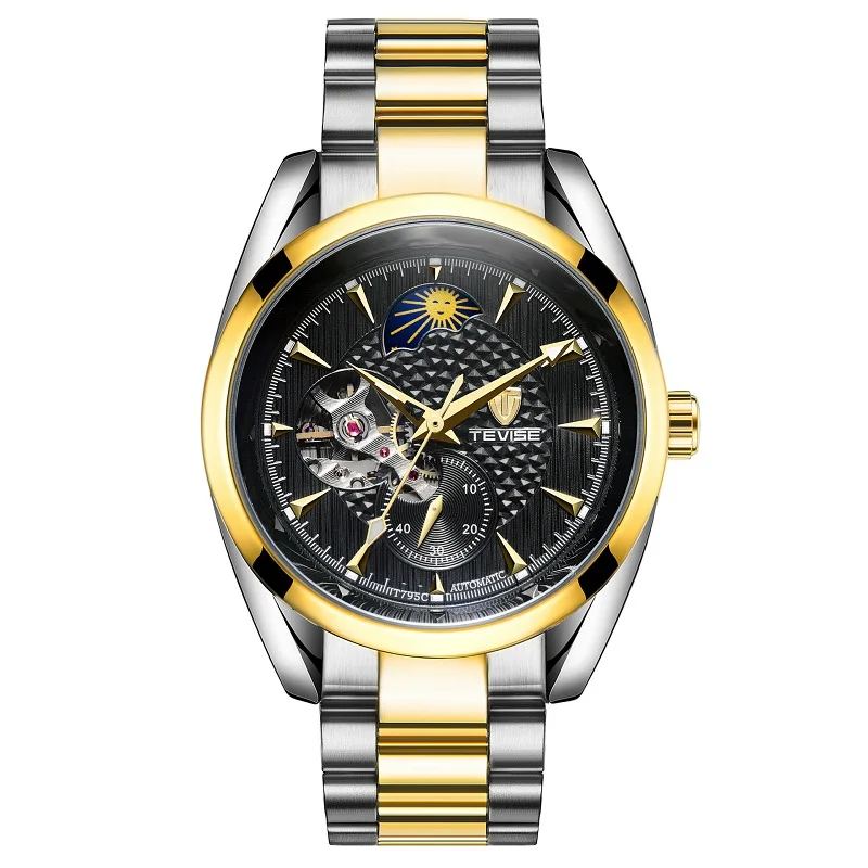TEVISE Watch Men Moon Phase Mechanical Watches Luminous Automatic Watch Waterproof Steel Fashion Business Wristwatches Male (28)