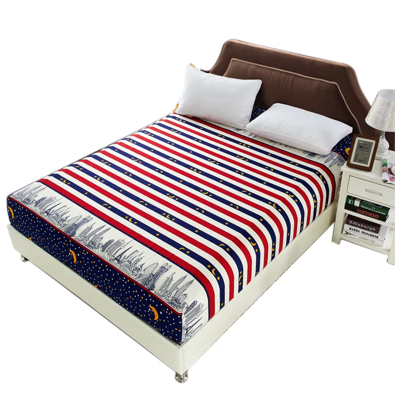 

Queen Mattress Protector Cover Fitted Silk Bed Sheet Quilt Cover for Home Bedding with All-around Elastic Rubber Band Printed