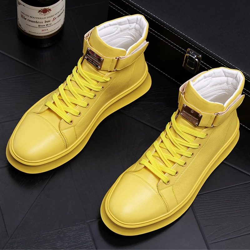 Stephoes/Мужская модная повседневная обувь с высоким берцем; мужская кожаная обувь для отдыха с металлическими застежками-липучками; обувь на платформе в стиле хип-хоп; Zapatos