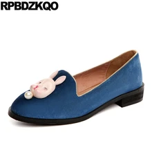 Женщин Широкая посадка Женская обувь лоферы мультфильм Круглый носок каваи синий плоские кролик дизайнер бархат Китайский жемчужный милый красное вино европейская последние отправка капель красивая Мода весенняя