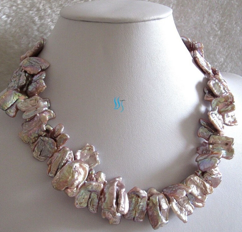 

free shupping 08151 Lavender Keshi 2Row Freshwater Pearl Necklace AAA