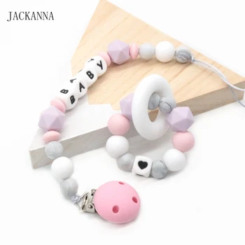 

Personalised Name Baby Pacifier Clips & Teething Bracelet Silicone Pacifier Holder Chain Dummy Clips Newborn Baby Shower Gifts