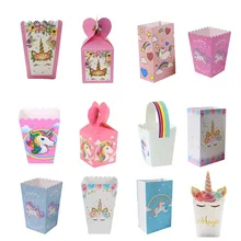 Unicornio fiesta bolsa de regalo de papel decoraciones para fiesta de cumpleaños caja de regalos niños galletas bolsas Tema de unicornio suministros de embalaje caja de dulces