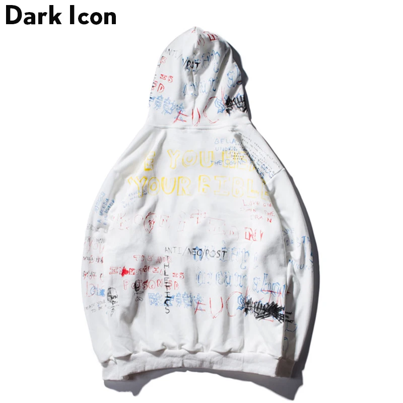 DARK ICON Graffiti Printing Loose Style Men Women Hoodie 2018 Hip Hop Hoodies Men's Sweatshirt and Hoodie Streetwear Clothing