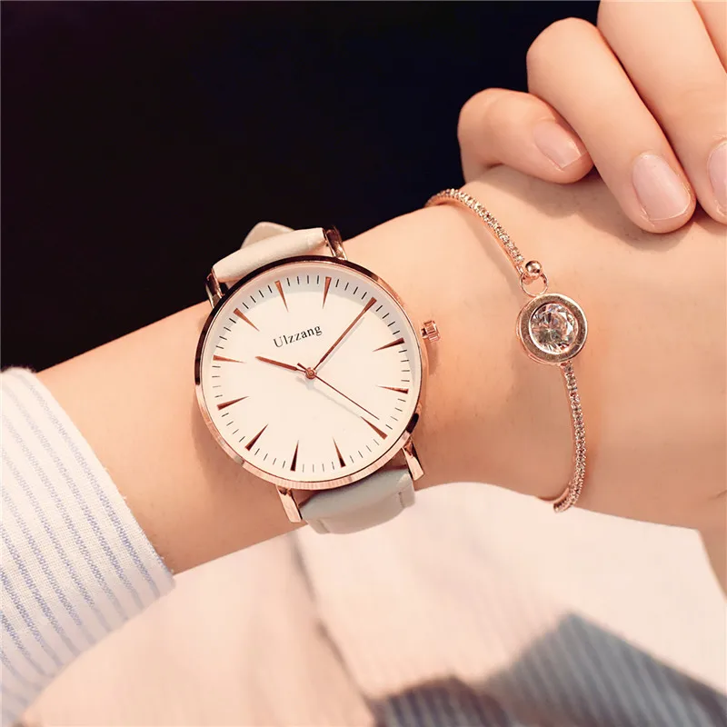 Элегантные женские часы модные для женщин нарядные кварцевые часы простой белый тонкий Циферблат Кофе Кожаный ремешок наручные часы Zegarek Damsk - Цвет: White