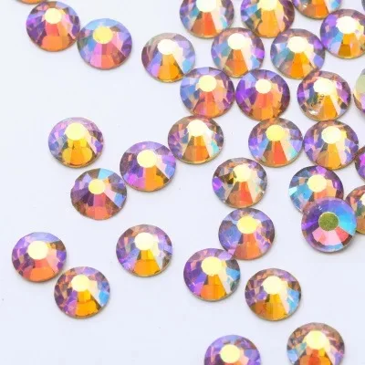 Color AB Glue on Glitter Flatback Glass Crystal Non Hot fix rhinestone For Gymnastics Clothes Shoes 3D Nail Art Decoration