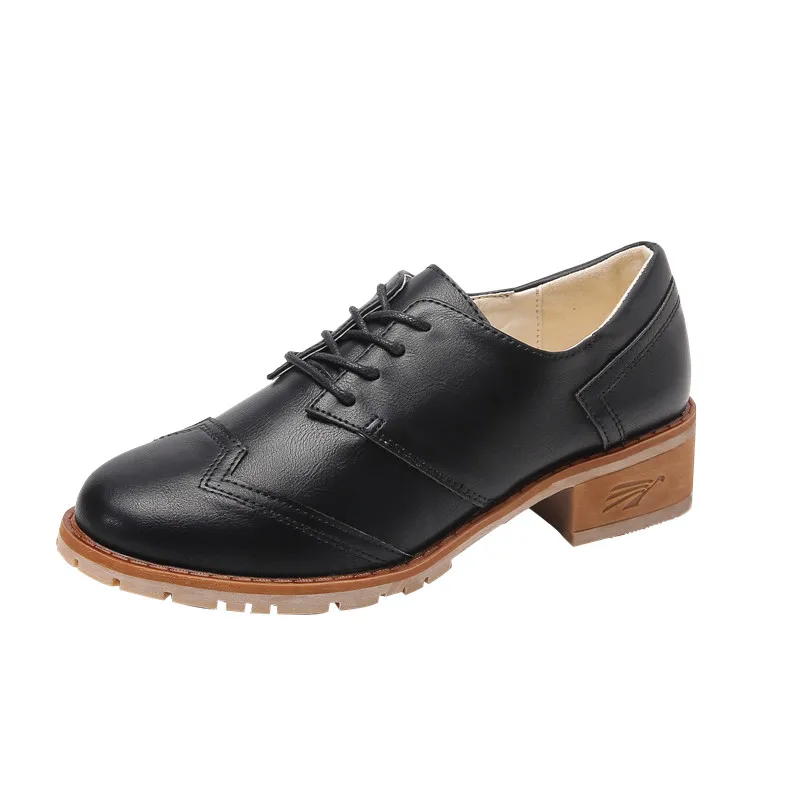 Женская обувь в британском стиле; женские оксфорды на шнуровке в стиле ретро; модельные броги с острым носком; 2 цвета; размеры 34-43 - Цвет: Black