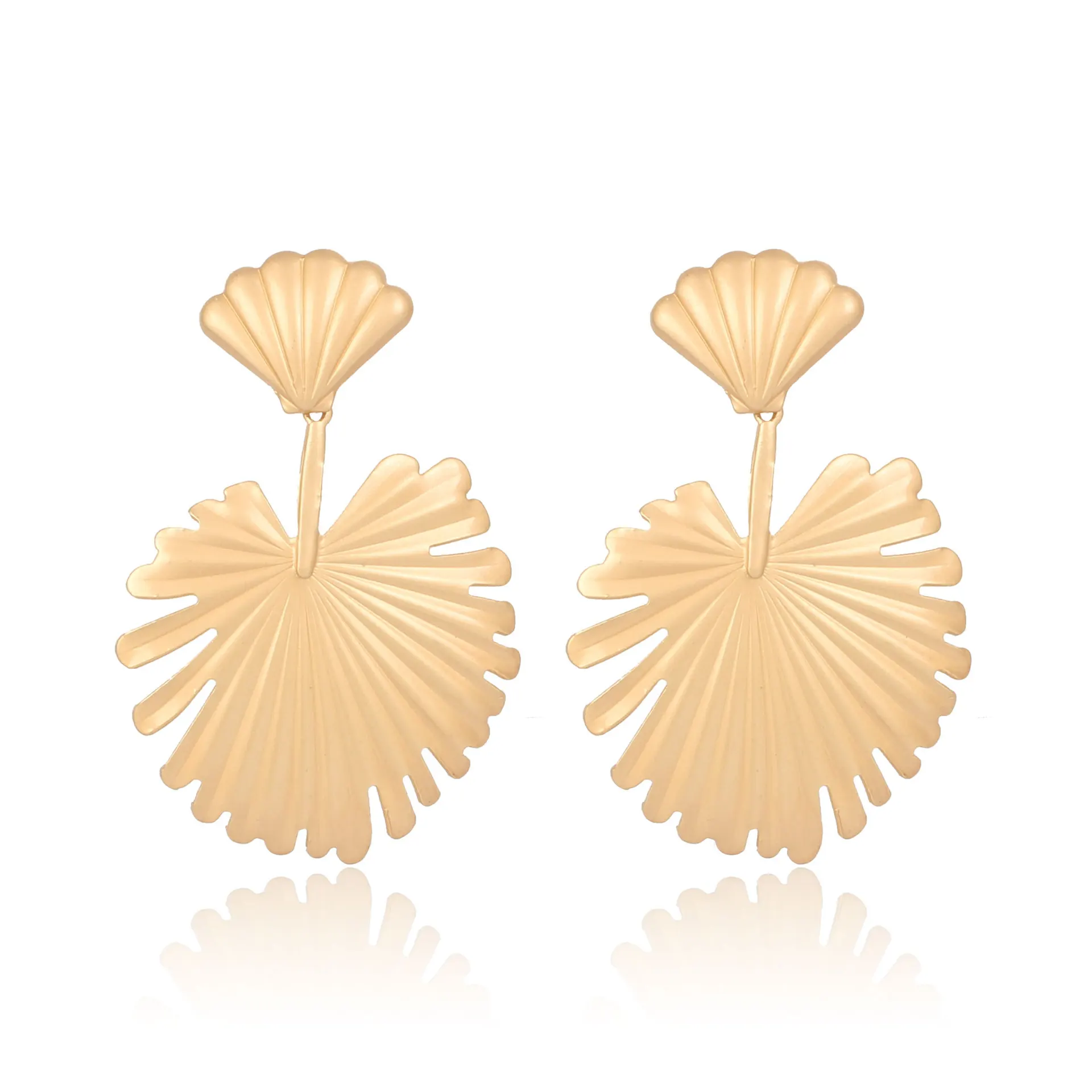 

EK248 European Brand Fashion Simple Metal Fan Shape Drop Earrings For Women Lotus Leaf Dangle Earing Jewelry Brincos Punk Bijoux