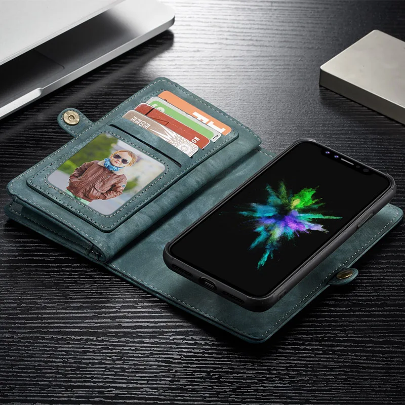 Кошелек чехол для Apple iPhone X Xs Max XR CaseMe магнит задняя крышка Разделение кожаная сумка на молнии нескольких слотов чехол для iPhone 8 8 плюс