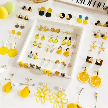 

Korean Yellow Flower Geometric Heart Acrylic Female Women Drop Dangle Earrings Sets Fashion Jewelry Accessories Wholesale-DDE