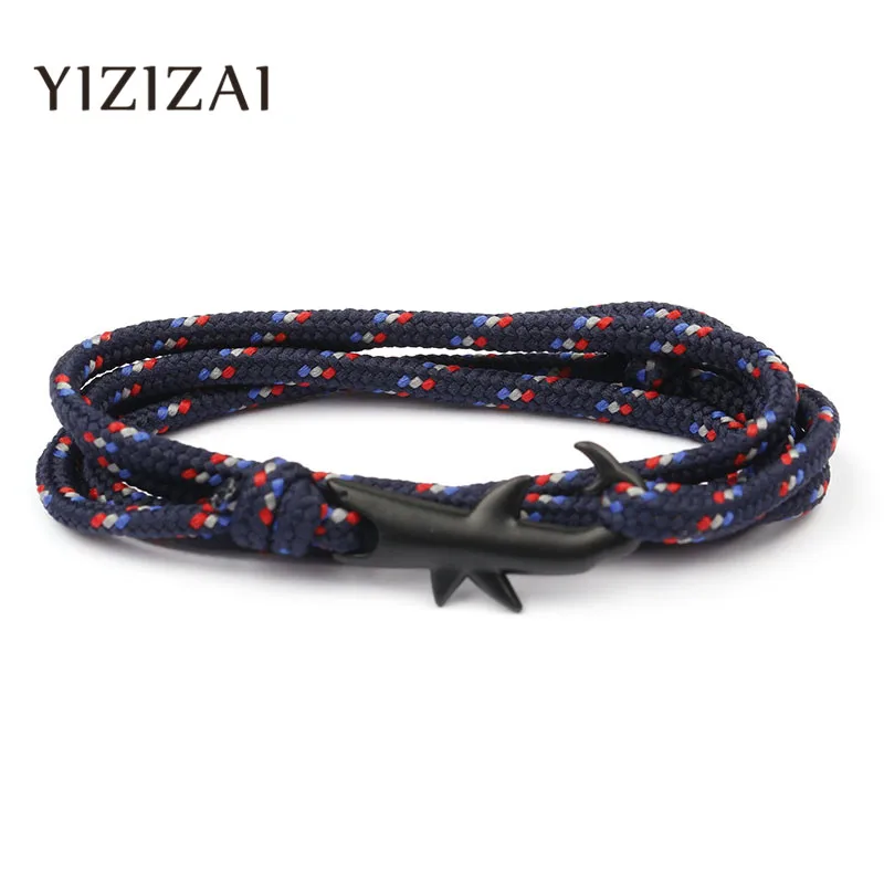 

YIZIZAI Ocean Shark Rope Leather Bracelet for Women Men Shark Bracelet Sport Camping Parachute cord Anchor Bracelet pulseira
