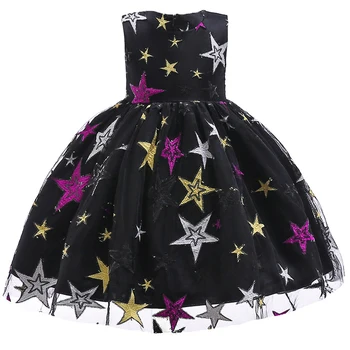 

2020 Summer Cute Girl Party Dress Star Print Princess Dress Costume Kids Dresses For Girls Children Mesh Wedding Dress 10 Years