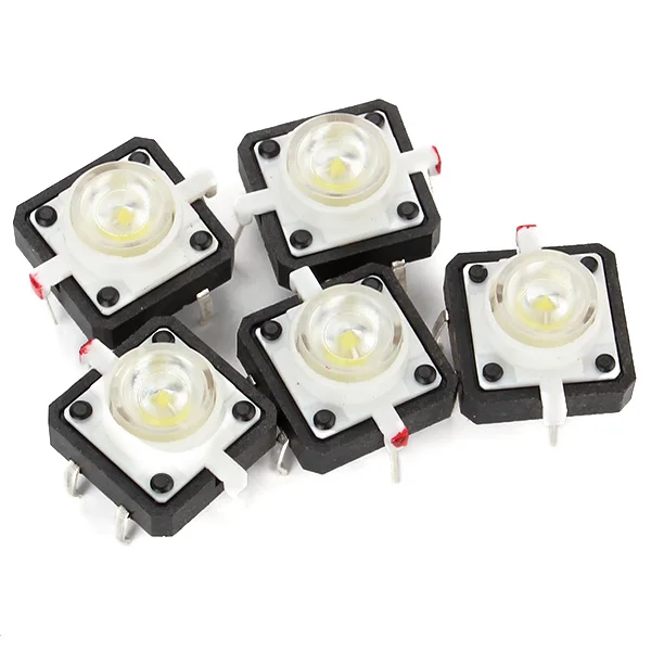 Botão Interruptor Tático 12×12 mm Branco Pinos Táticos com Led Pacote de 20
