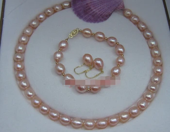 

charm Jew.657 12x10 mm pink AAA Grade Akoya Pearl Jewelry Set Necklace Bracelet Earring 14k (A0513)