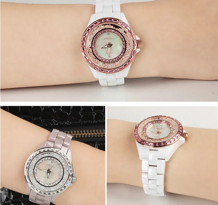 Бренд MELISSA, элегантные часы с керамическим браслетом, популярные движущиеся кристаллы, наручные часы, японские кварцевые аналоговые часы Reloj Relogio MG333