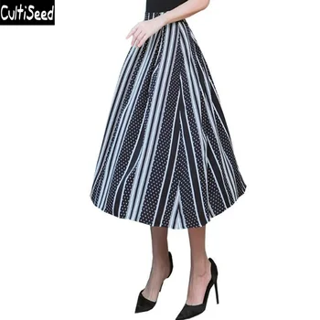 

Cultiseed Women Summer Skirt 2020 Female Black White Striped Skirt Ladies Vintage Pleated Skirt Office Work Skirt Faldas Mujer