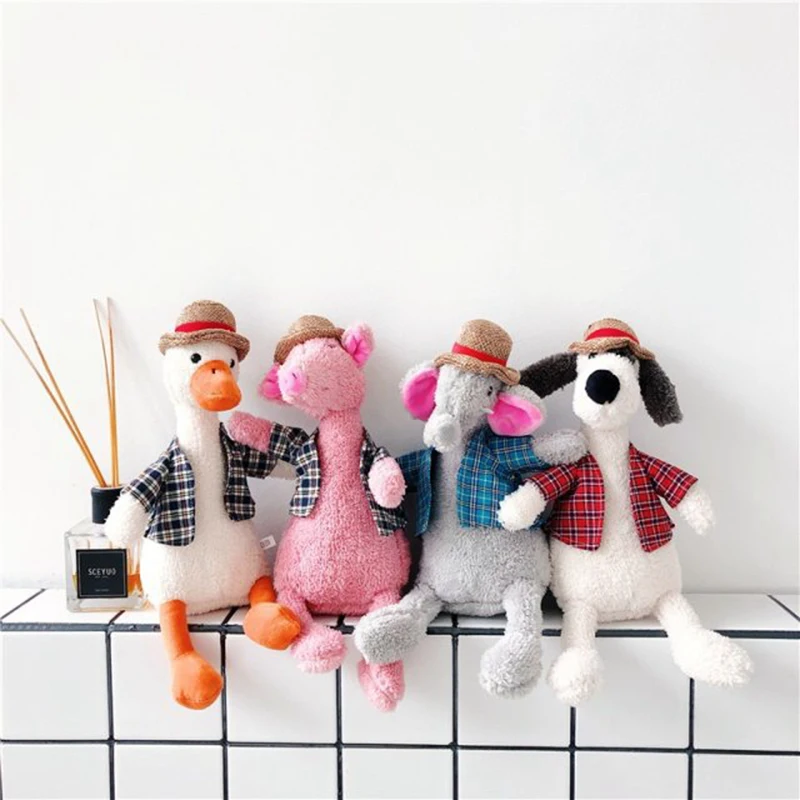 

1pc 25cm Cute Animals With Hat Stuffed Duck Pig Elephant Penguin Dog Plush Toys Doll For Children Kids Cute Christmas Gift