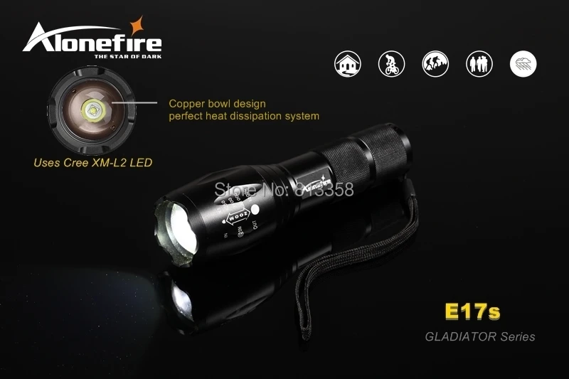 3800 люмен AloneFire серия Гладиатор] E17s CREE XM-L2 светодиодный 5 Режим высокой мощности, масштабируемый светодиодный фонарик