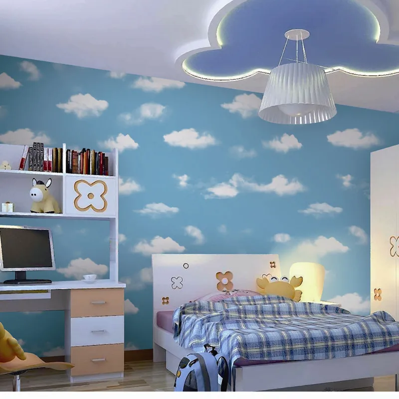 Высококачественная роспись обои современные белое облако и голубое небо стены Бумага украшение для детской комнаты papel де parede tapete спальня