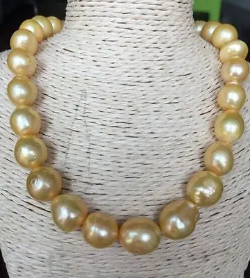 

elegant 12-13mm south sea baroque gold pearl necklace 18inch >Selling jewerly free shipping