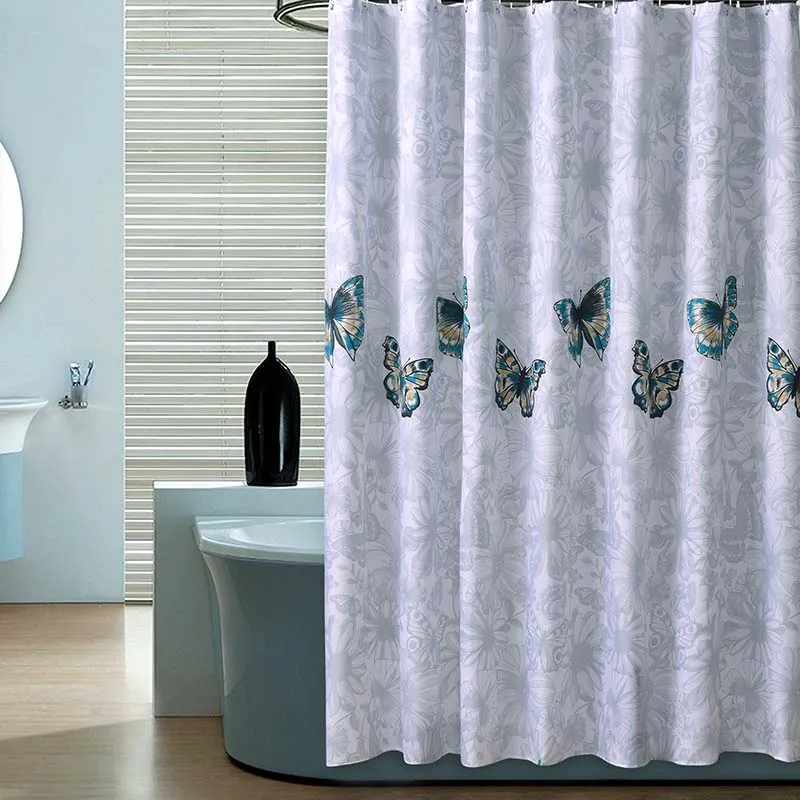

Butterfly Pattern Printing Polyester Bathroom Curtain Thickening Waterproof Shower Curtains with Plastic Hooks cortina ducha