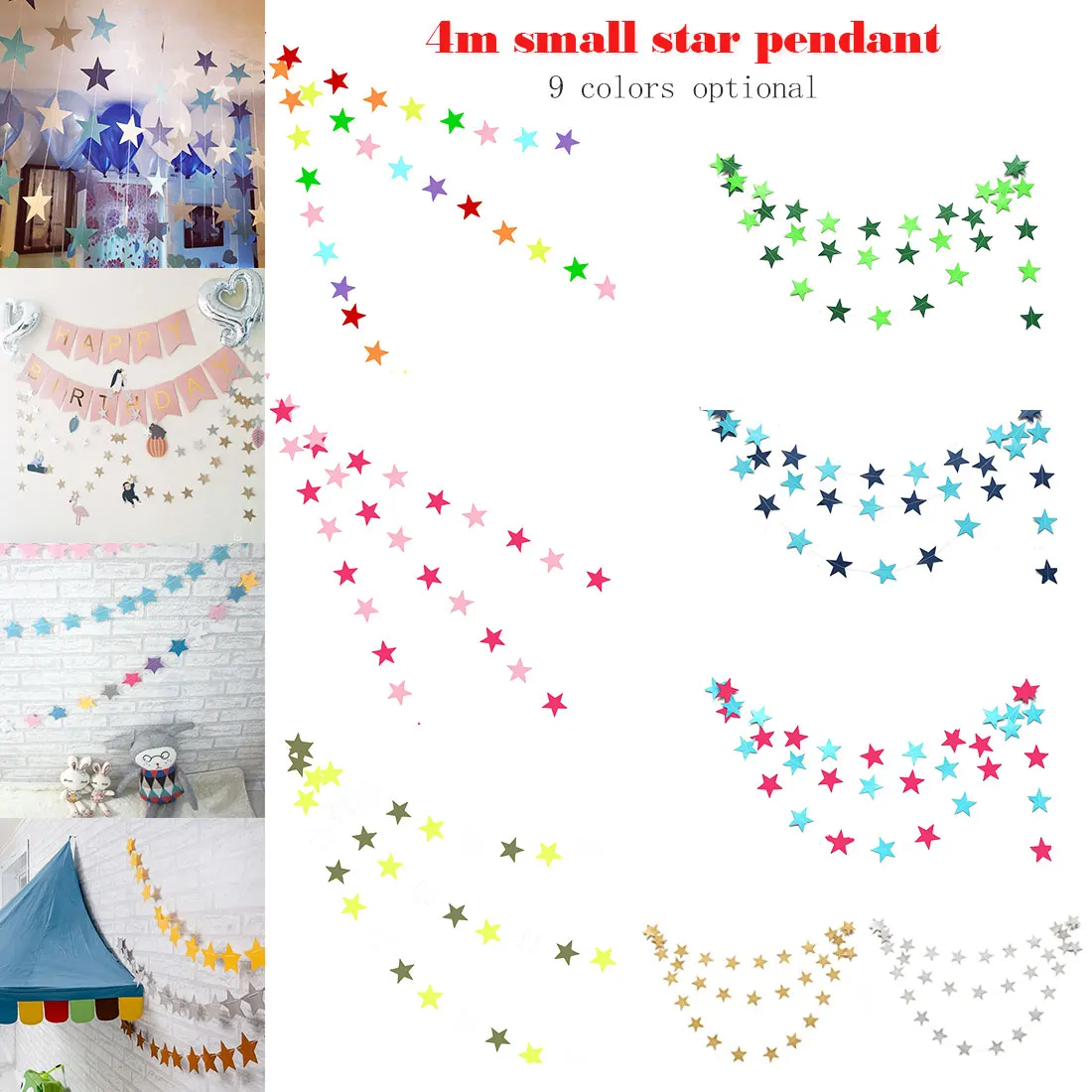 

4M Colorful Star-shaped Paper Garlands Home Wedding Party Banners Hanging Paper Garland first birthday Room Door Decoration