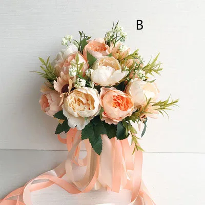 Романтический свадебный букет для невесты, ярко-розовый, голубой, фиолетовый, цвета шампанского, букет для свадьбы - Цвет: B