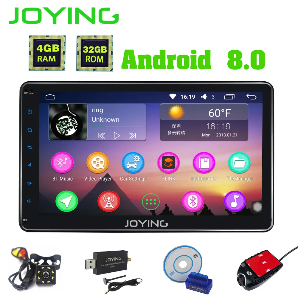 

JOYING 2 din GPS Android 8.0 car radio 10.1'' Bluetooth 4GB RAM player Octa Core With Rear Camera DVR OBD2 DAB+ car accessories