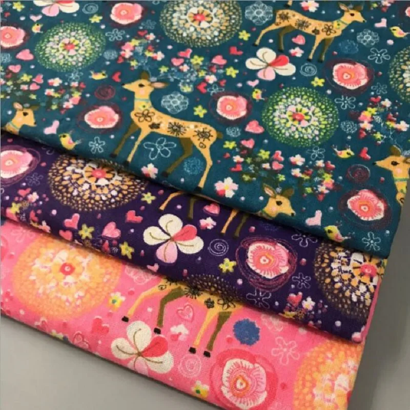 

Three-Color Sika Deer Printed Linen Cotton Fabric Wear Canvas Craft Textile Cloth DIY Sewing Quilted Tablecloth Pillow Cloth